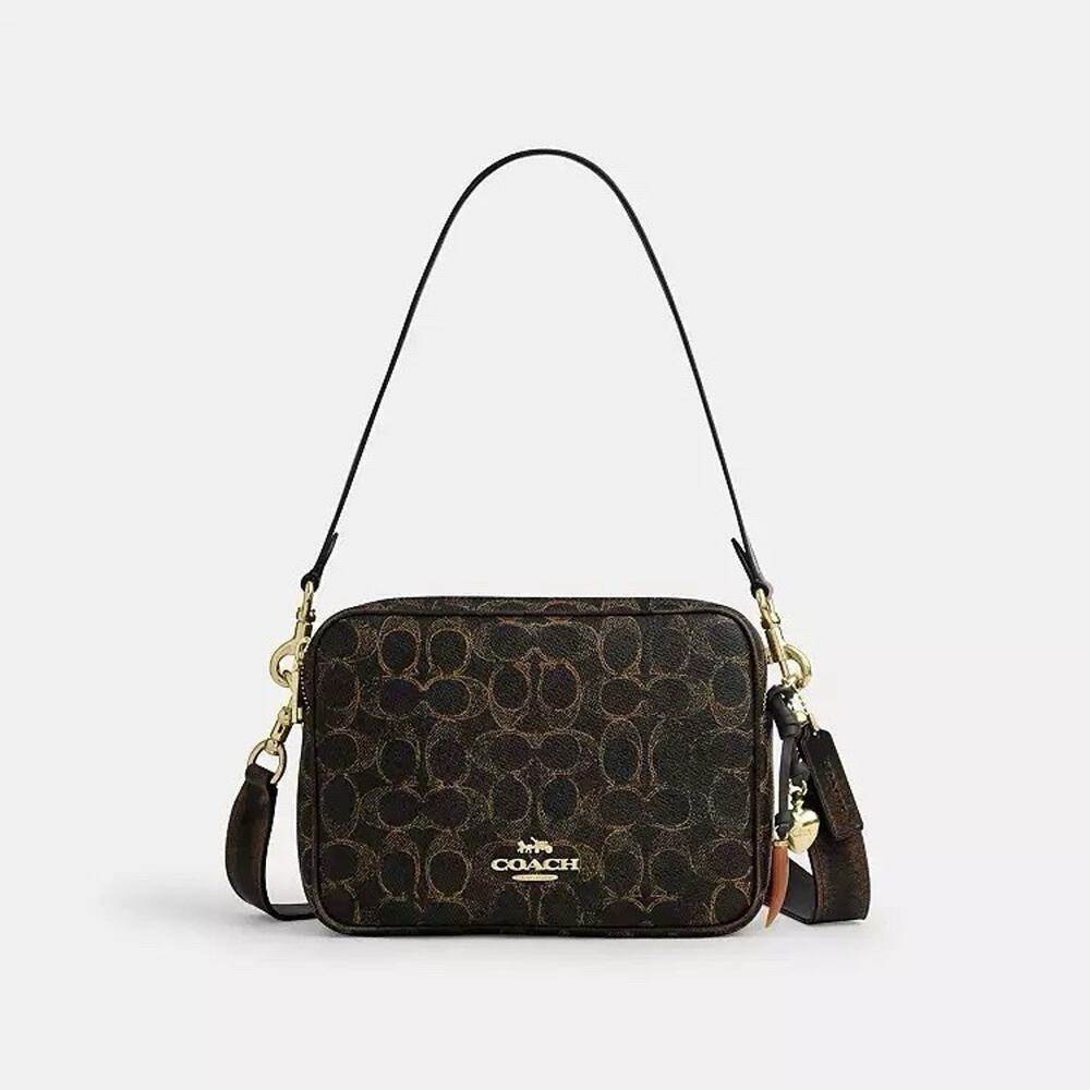 NWT Coach Carey Crossbody Bag Signature Canvas Leather Charms CEK68 Gold Brown - Picture 9 of 10